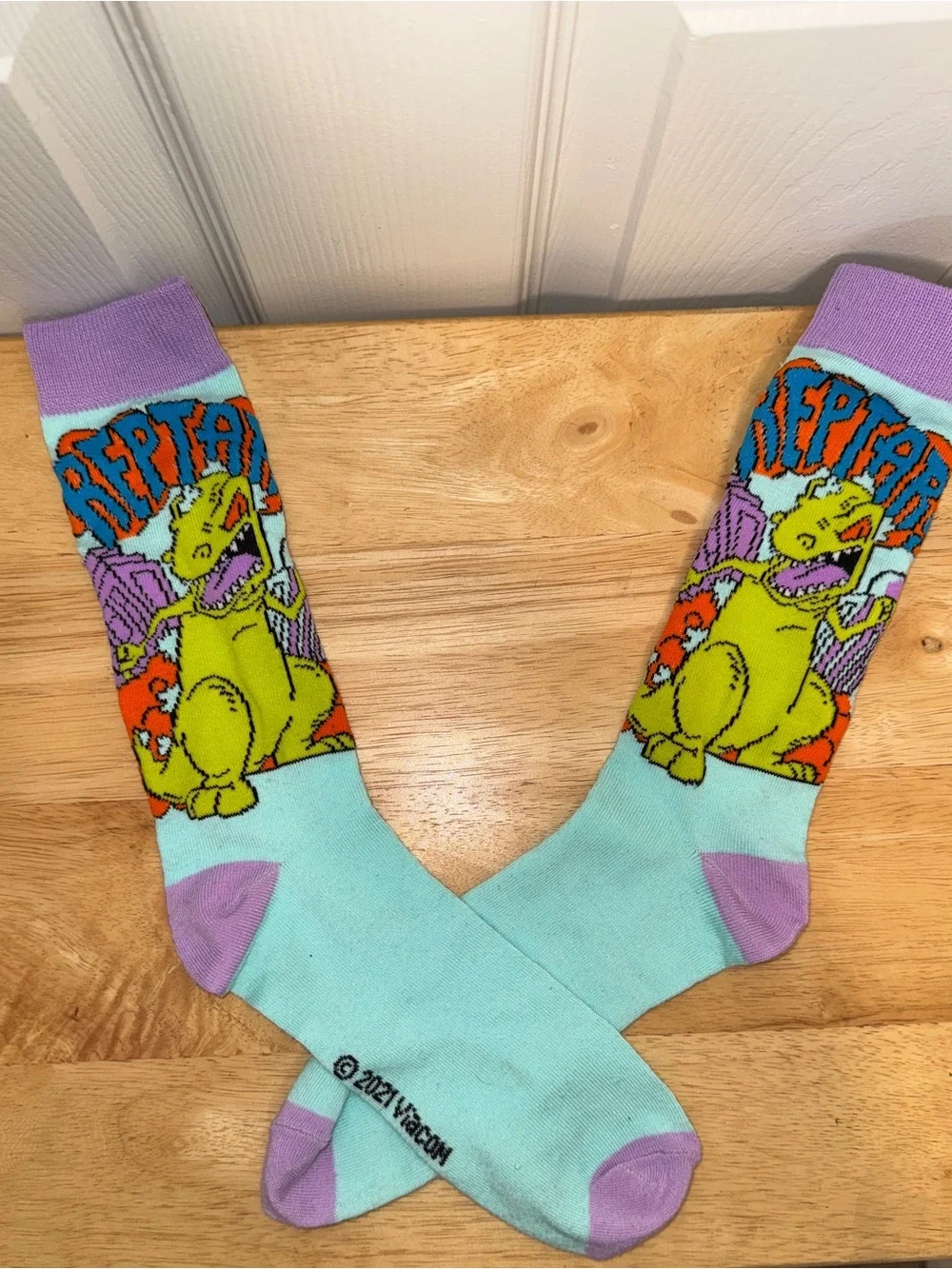 Nickelodeon Rugrats Reptar Crew Socks in Mint & Lavender